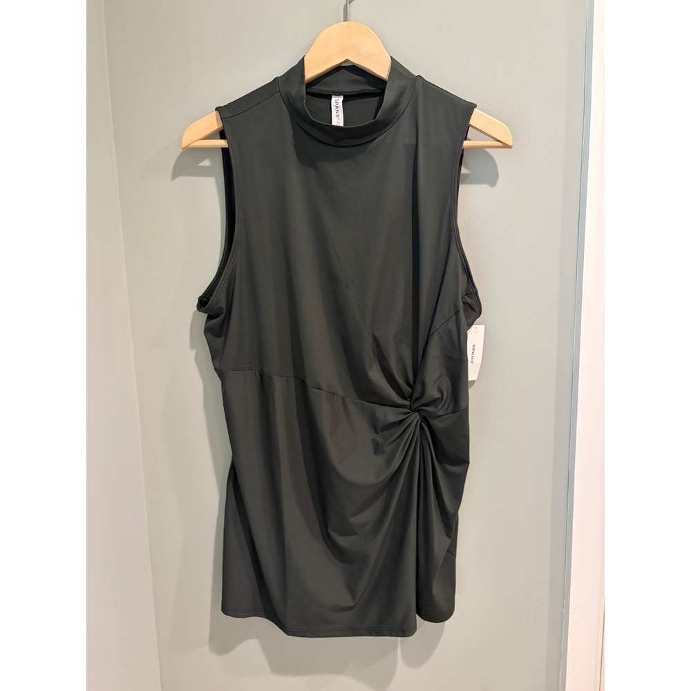 Spanx Butter Asymmetrical Top Essex Green Mock Neck Sleeveless 50806R XL